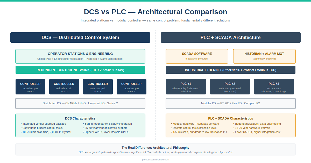 DCS vs PLC architecture comparison diagram
